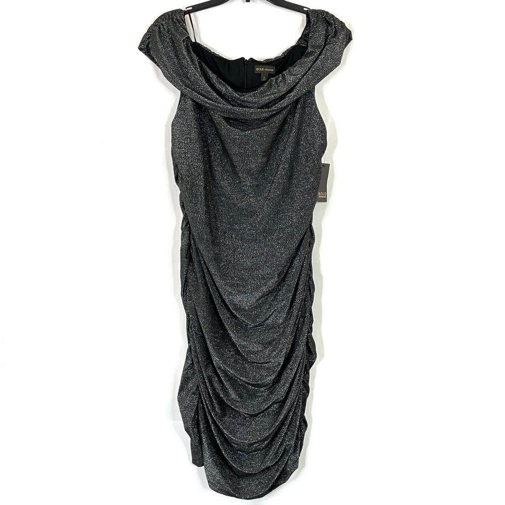 Bold Elements Silver Black Off The Shoulder Bodycon Cocktail Dress NWT Womens XL